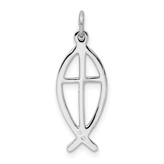 Sterling Silver Platinum-plated Ichthus Fish Charm