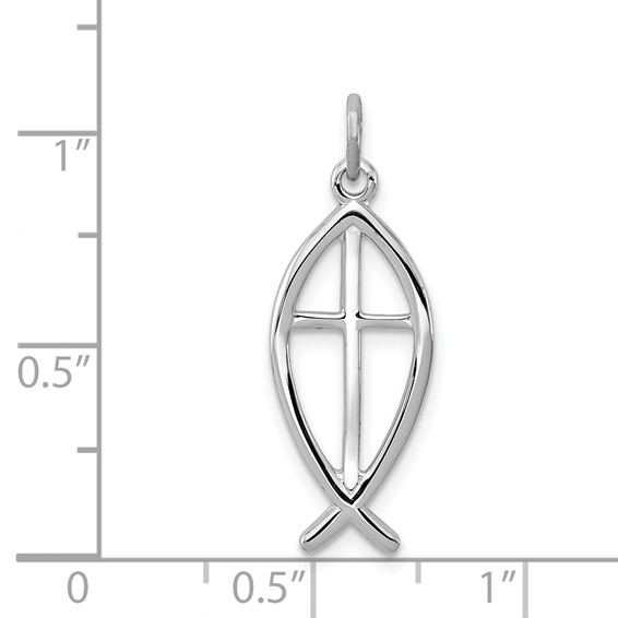 Sterling Silver Platinum-plated Ichthus Fish Charm
