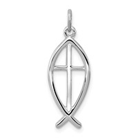 Sterling Silver Platinum-plated Ichthus Fish Charm view 1