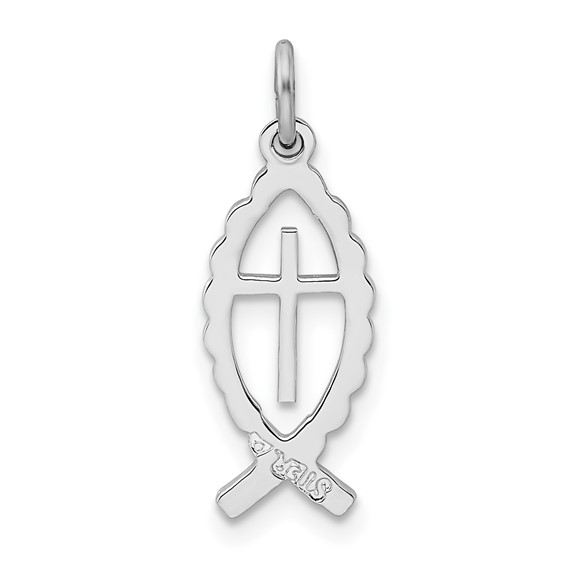 Sterling Silver Platinum-plated Ichthus Fish Charm