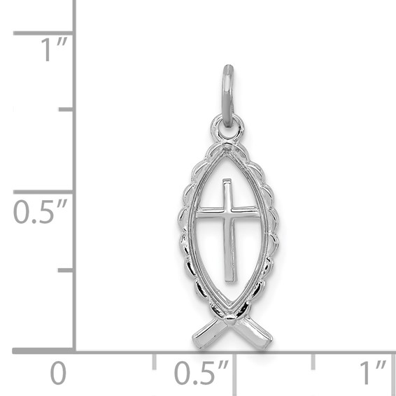 Sterling Silver Platinum-plated Ichthus Fish Charm