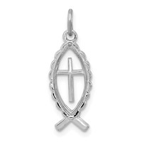 Sterling Silver Platinum-plated Ichthus Fish Charm view 1