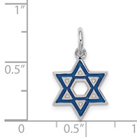 Sterling Silver Rhodium-plated Enameled Blue Star of David Charm view 3