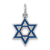 Sterling Silver Rhodium-plated Enameled Blue Star of David Charm view 1