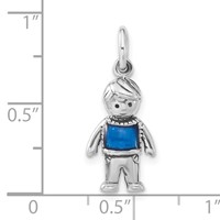 Sterling Silver Polished & Antiqued Blue Enameled Boy Charm view 3