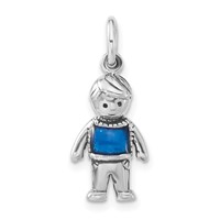 Sterling Silver Polished & Antiqued Blue Enameled Boy Charm view 1