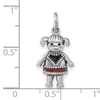 Sterling Silver Polished & Antiqued Red & Black Enamel Girl Charm view 3
