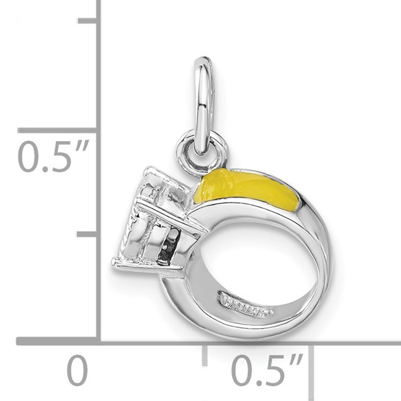 Sterling Silver Rhodium-plated & Yellow Enameled Ring Charm