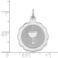 Sterling Silver Rhodium-plated First Holy Communion Disc Charm view 4