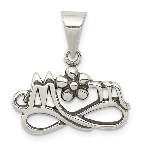 Sterling Silver Antiqued Mom Flower Charm