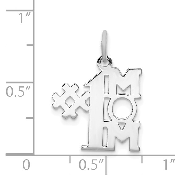 Sterling Silver Rhodium-plated # 1 Mom Polished Charm