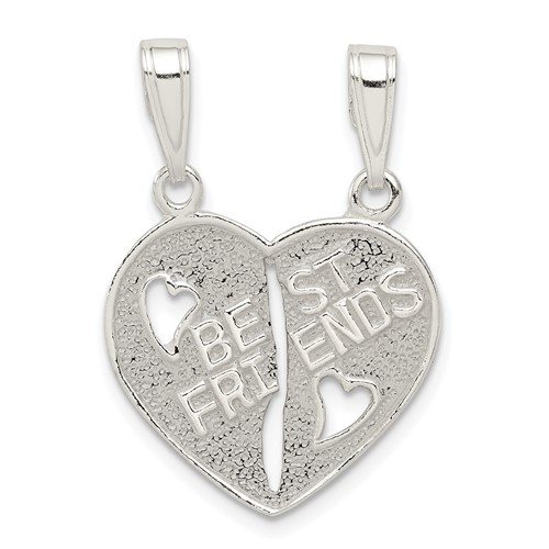 Sterling Silver Textured Best Friends 2-Piece Break-Apart Heart Pendant