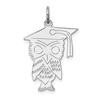Sterling Silver Rhodium-plated Polished Graduation Owl Charm view 1