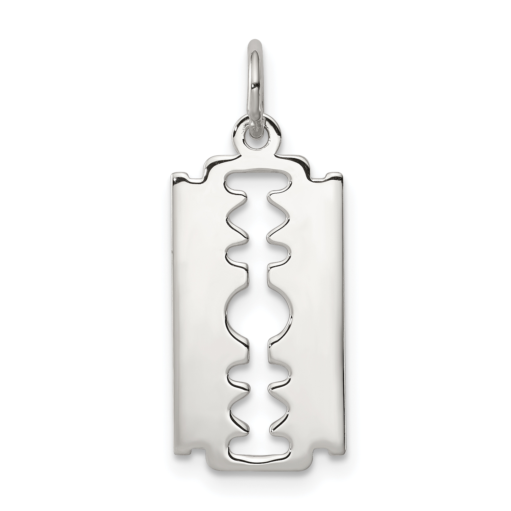 Sterling Silver Rhodium-plated Razor Blade Polished Charm (QC3755)