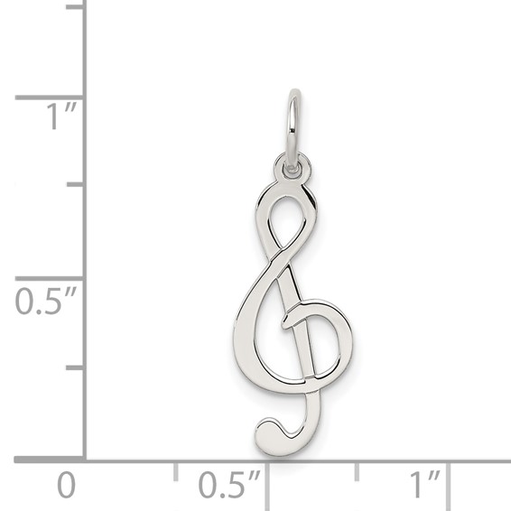 Sterling Silver Rhodium-plated Treble Clef Polished Charm