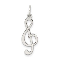 Sterling Silver Rhodium-plated Treble Clef Polished Charm view 1