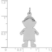 Sterling Silver Rhodium-plated Diamond-cut Polished Front Satin Back Engravable Boy Disc Charm view 3