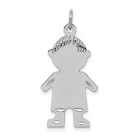 Sterling Silver Rhodium-plated Diamond-cut Polished Front Satin Back Engravable Boy Disc Charm view 1