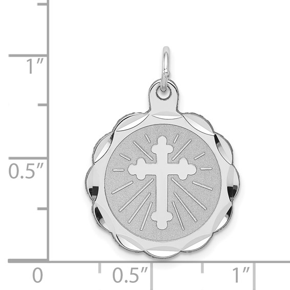 Sterling Silver Rhodium-plated Cross Disc Charm