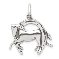 Sterling Silver Antiqued Horse in Horseshoe Charm view 1