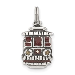 Sterling Silver Maroon Enameled Marcasite Trolley Charm