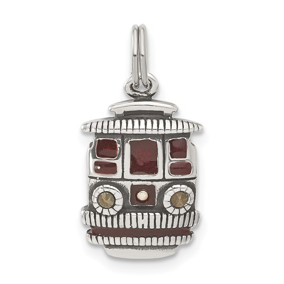 Sterling Silver Maroon Enameled Marcasite Trolley Charm