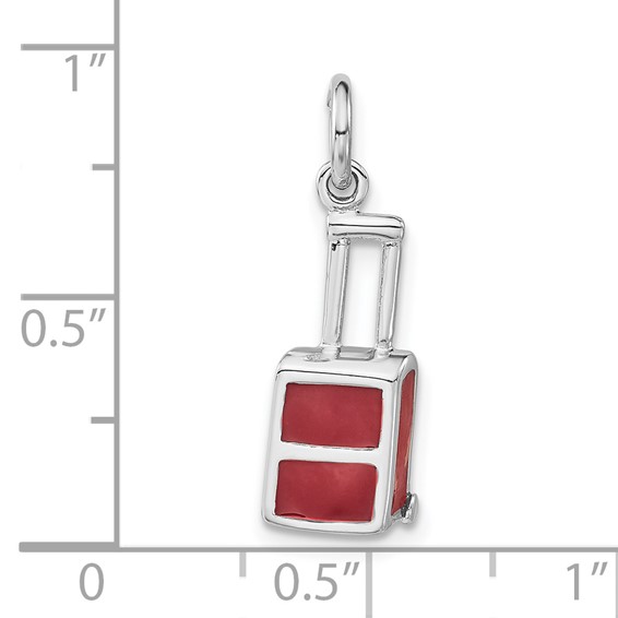 Sterling Silver Polished Red Enameled Luggage Charm