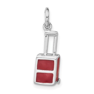Sterling Silver Polished Red Enameled Luggage Charm