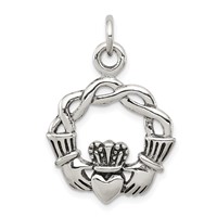 Sterling Silver Antiqued Claddagh Pendant view 1