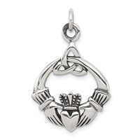 Sterling Silver Antiqued Claddagh Pendant view 1