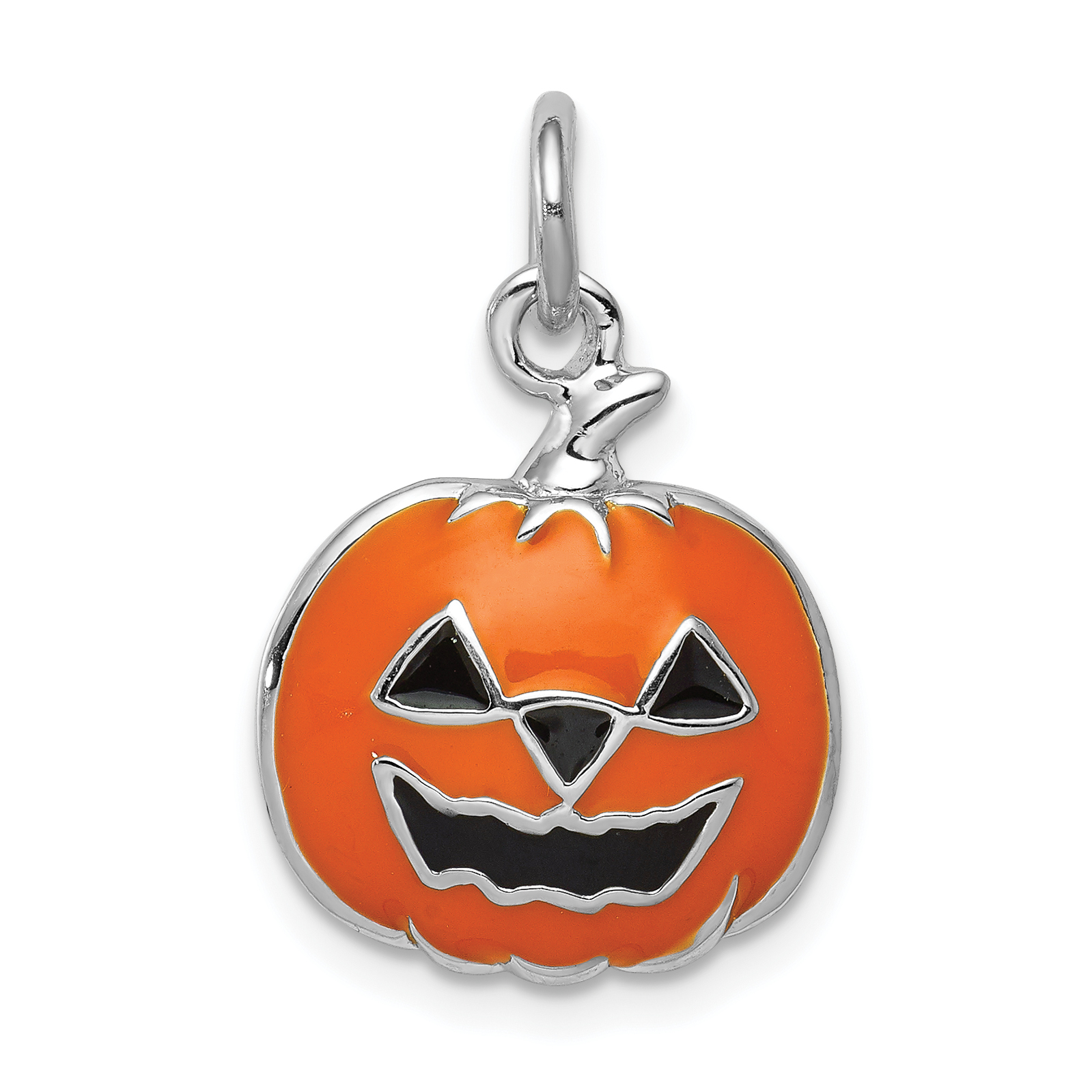 Sterling Silver Rhodium-plated Orange Jack-a-Lantern Charm (QC3896)