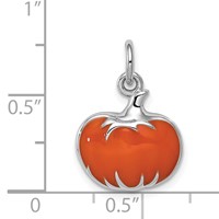 Sterling Silver Rhodium-plated Orange Enameled Pumpkin Charm view 4