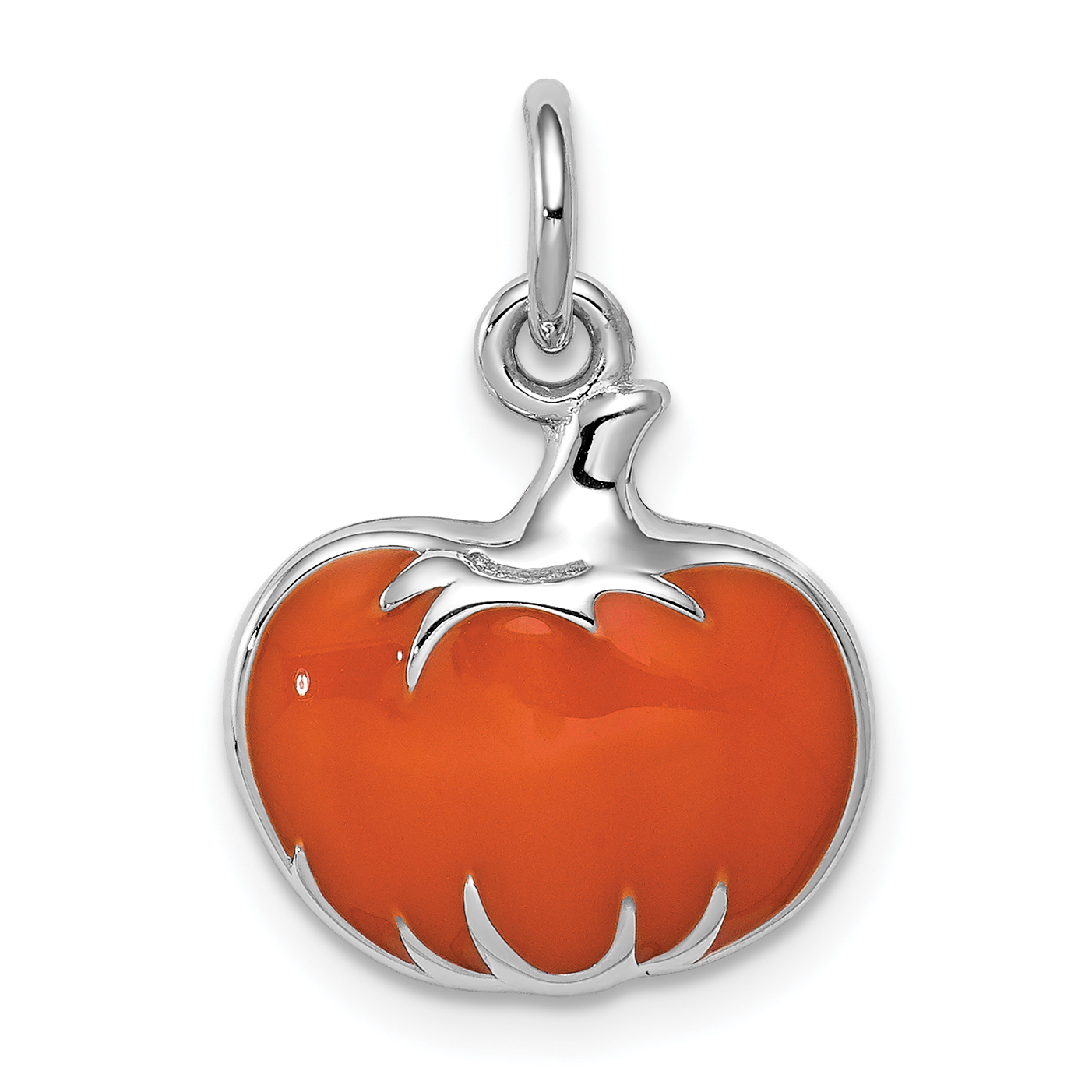 Sterling Silver Rhodium-plated Orange Enameled Pumpkin Charm (QC3897)