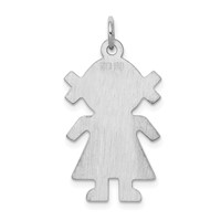 Sterling Silver Rhodium-plated Diamond-cut Polished Front Satin Back Engravable Girl Disc Charm view 4