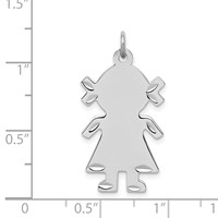 Sterling Silver Rhodium-plated Diamond-cut Polished Front Satin Back Engravable Girl Disc Charm view 3