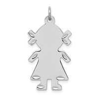 Sterling Silver Rhodium-plated Diamond-cut Polished Front Satin Back Engravable Girl Disc Charm view 1