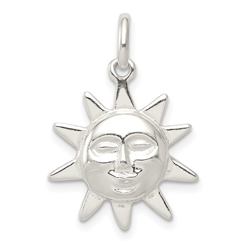 Sterling Silver Polished Sun Charm with Face