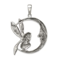 Sterling Silver Antiqued Moon Fairy Pendant view 4