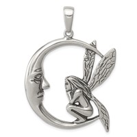 Sterling Silver Antiqued Moon Fairy Pendant view 1