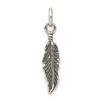 Sterling Silver Antiqued Feather Charm view 1