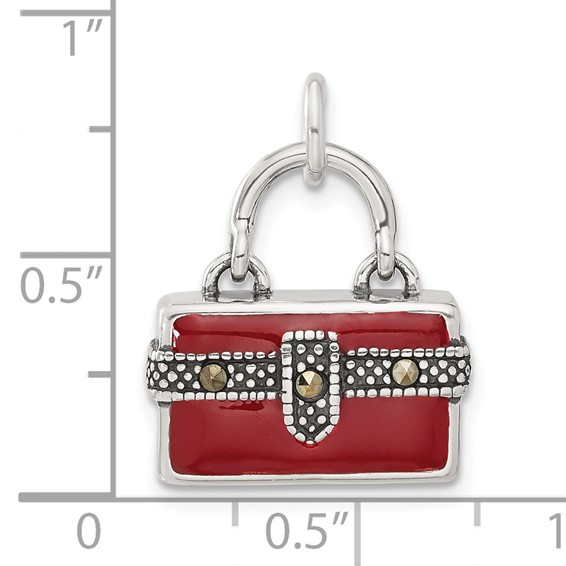 Sterling Silver 3D Enameled Marcasite Purse Charm