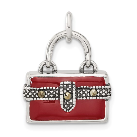 Sterling Silver 3D Enameled Marcasite Purse Charm