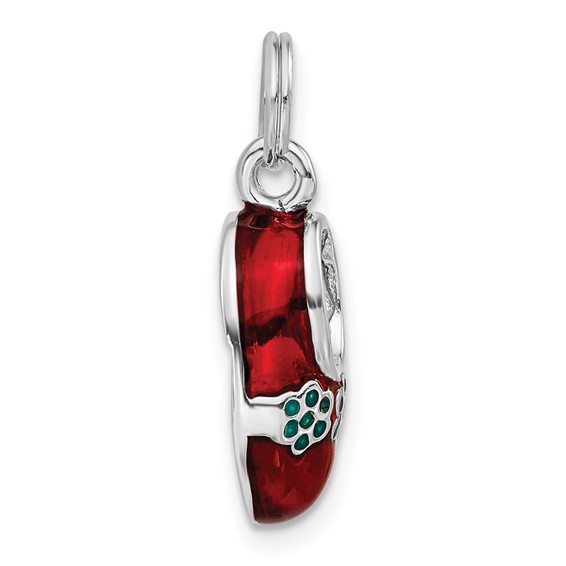 Sterling Silver 3-D Polished Blue & Red Enameled Shoe Charm