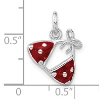 Sterling Silver Rhodium-plated Enameled Red Bikini Top Charm view 3