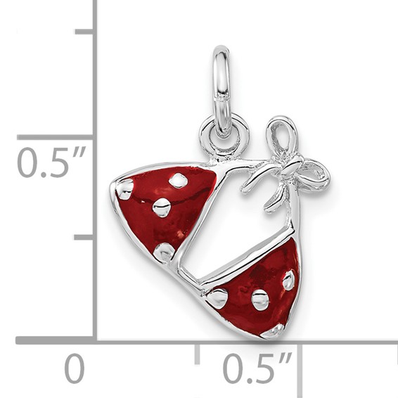 Sterling Silver Rhodium-plated Enameled Red Bikini Top Charm