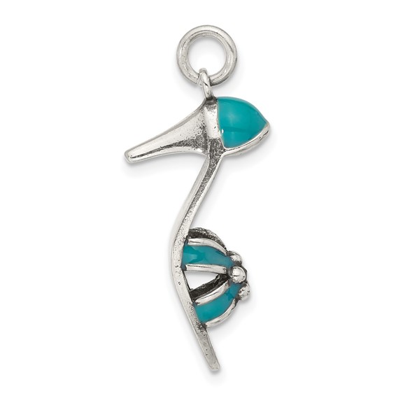Sterling Silver Marcasite & Blue Enameled High Heel Shoe Charm