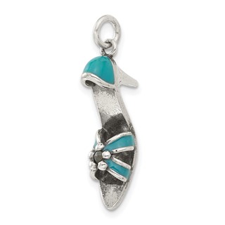 Sterling Silver Marcasite & Blue Enameled High Heel Shoe Charm