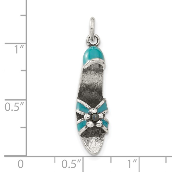 Sterling Silver Marcasite & Blue Enameled High Heel Shoe Charm