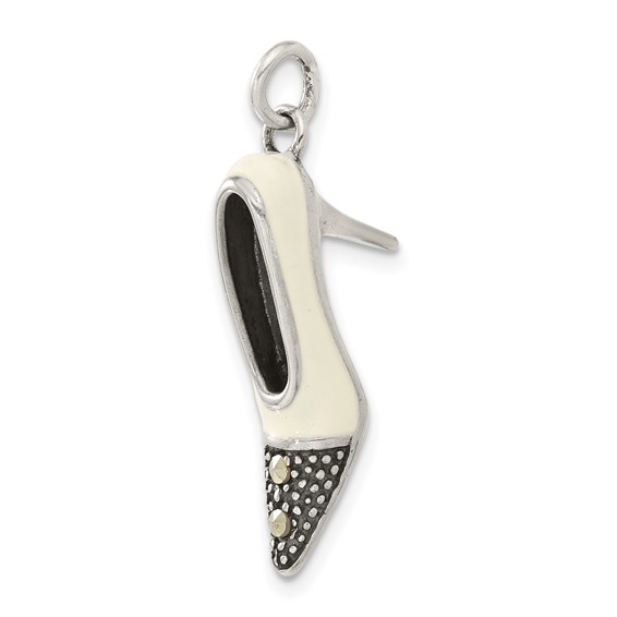 Sterling Silver Marcasite & Enameled High Heel Shoe Charm