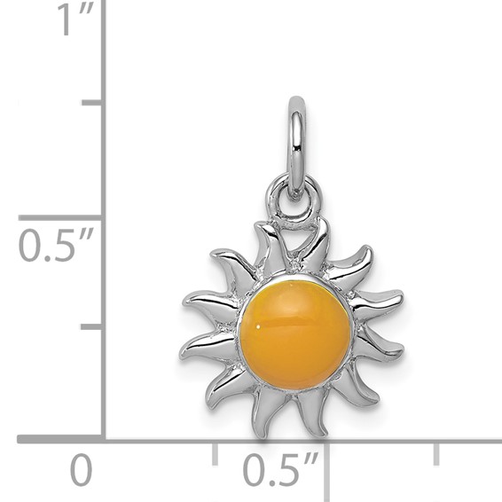 Sterling Silver Rhodium-plated Yellow Sun Charm